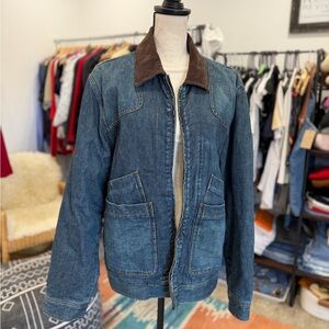Eddie Bauer Blue Denim Jacket with Brown Corduroy Collar
